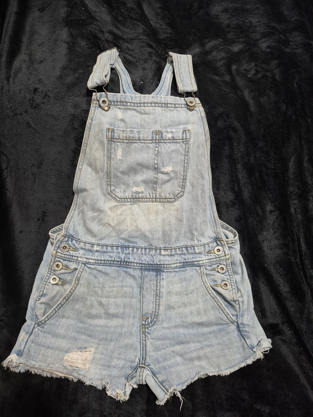 Lucky Brand Light Blue Distressed Denim Short Overalls